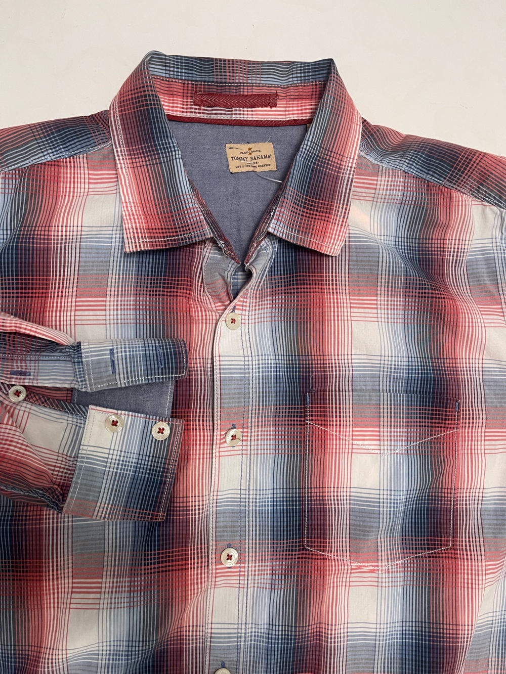 Tommy Bahama Jeans Men's Red, Blue & White Plaid Button-Down Shirt